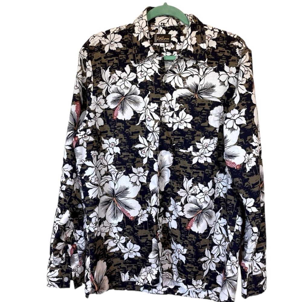 Volcom Men’s Brown and White Casual Button Down Shirt with Floral Pattern